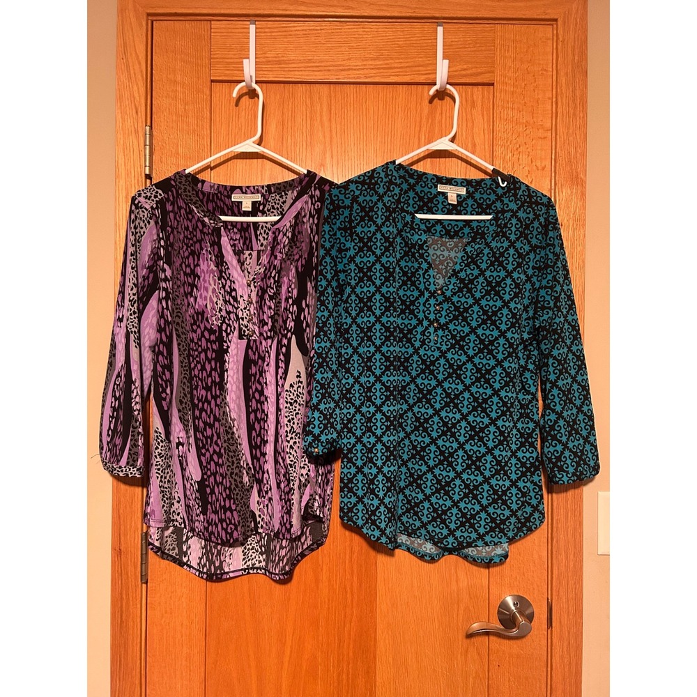Dana Buchman Women's Blouse Lot 2 Purple Animal Teal Geometric Tunic Tops Large